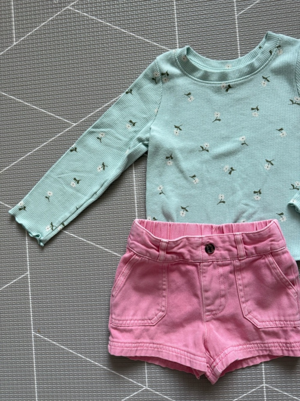 Cat & Jack|Baby girl/toddler Mint Long Sleeve Top-ditsy florals  & Pink Shorts•